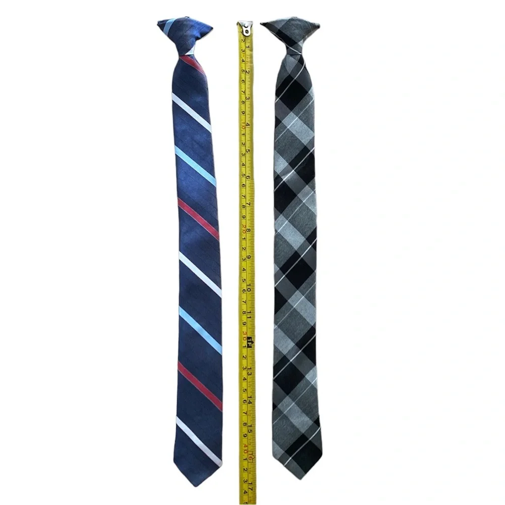 Set of 2 Boys Clip On Ties for Formal Events—Striped & Plaid New Without Tags